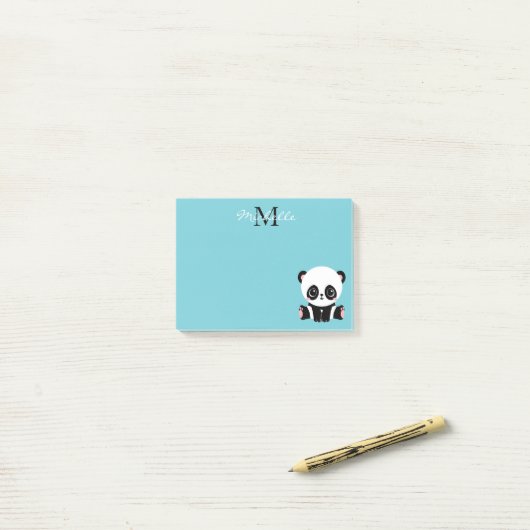 Monogram Niedlich Panda Personalisiert Bubble Gum Post-it Klebezettel (Auf Schreibtisch)