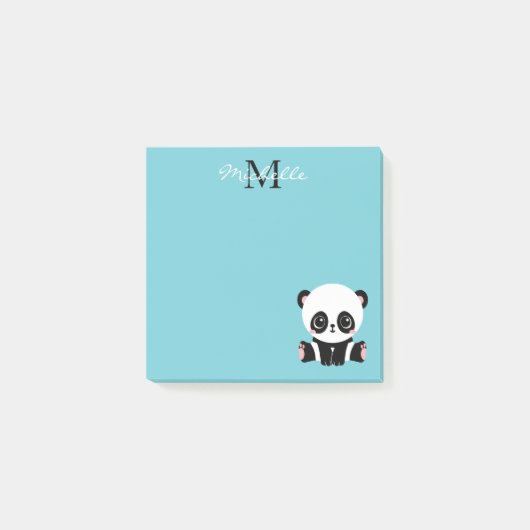 Monogram Niedlich Panda Personalisiert Bubble Gum  Post-it Klebezettel (Vorderseite)