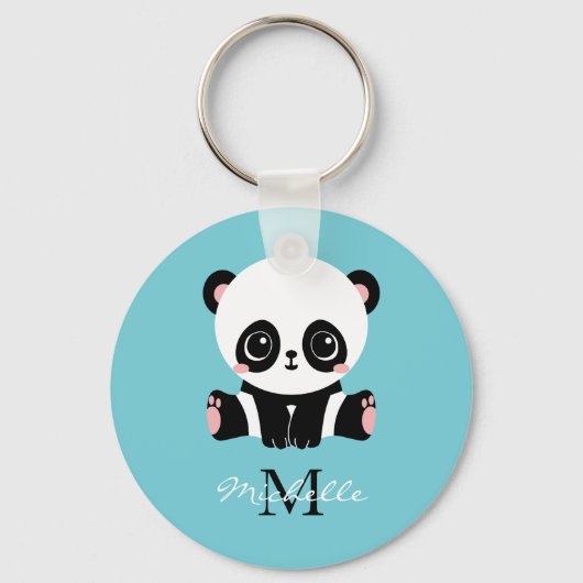 Monogram Niedlich Panda Personalisiert Bubble Gum  Schlüsselanhänger (Vorderseite)