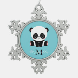 Monogram Niedlich Panda Personalisiert Bubble Gum  Schneeflocken Zinn-Ornament