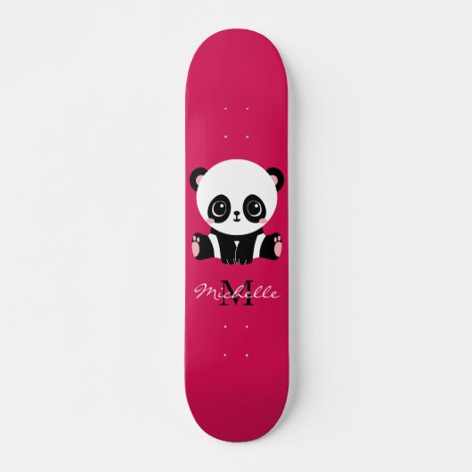 Monogram Niedlich Panda Personalisiert Lila Skateboard (Vorne)