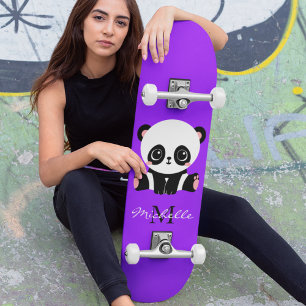 Monogram Niedlich Panda Personalisiert Lila Skateboard