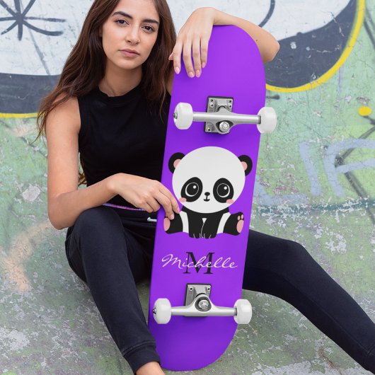 Monogram Niedlich Panda Personalisiert Lila Skateboard