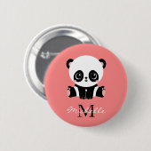 Monogram Niedlich Panda Personalisiert Pink Button (Vorne & Hinten)