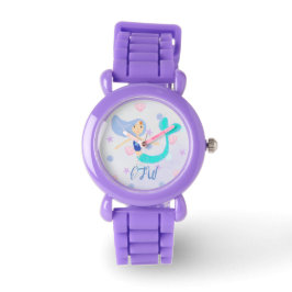 Monogram Niedlich Pastel Periwinkle Mermaid Prince Armbanduhr
