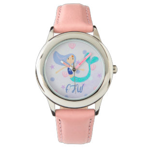 Monogram Niedlich Pastel Periwinkle Mermaid Prince Armbanduhr