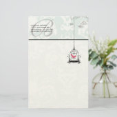Monogram Niedlich Pink Bird in Birdcage Stationery Briefpapier (Stehend Vorderseite)