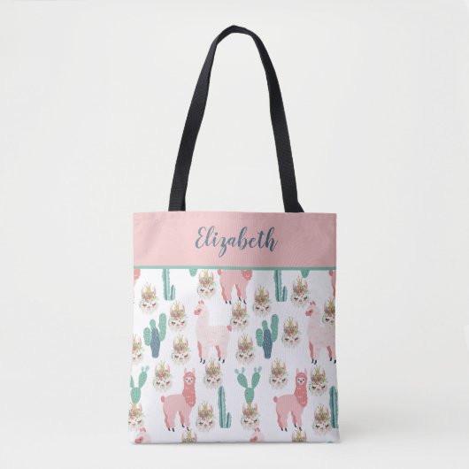 Monogram Niedlich Pink Lama's Green Cactus Tote Ba Tasche (Vorderseite)