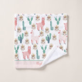 Monogram Niedlich Pink Lama's Green Cactus Trendy Badhandtuch Set (Waschlappen)