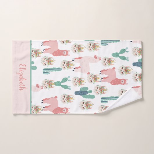 Monogram Niedlich Pink Lama's Green Cactus Trendy Badhandtuch Set (Handtuch)
