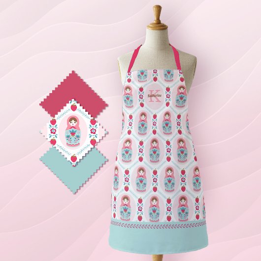 Monogram Niedlich Pink Matryoshka Muster Schürze