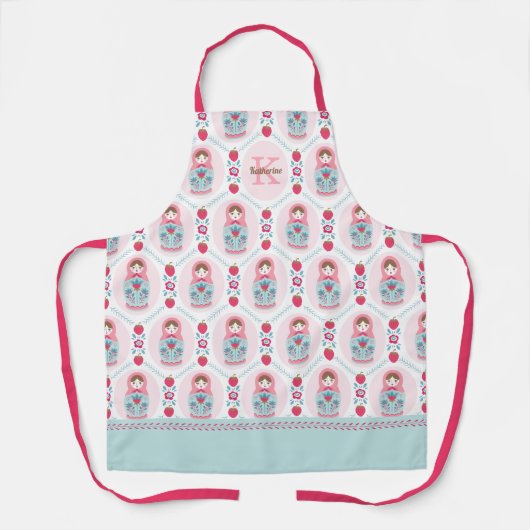 Monogram Niedlich Pink Matryoshka Muster Schürze (Vorderseite)