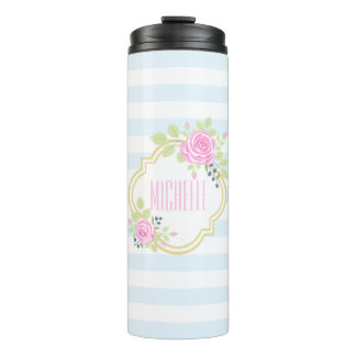 Monogram Niedlich Pink Roses Blueberry Thermal Tum Thermosbecher