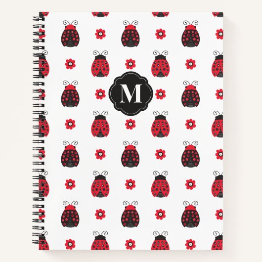 Monogram Niedlich Red Ladybug Notebook Notizblock (Vorderseite)