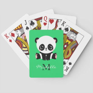 Monogram Niedlich Sitting Panda Personalisiert grü Spielkarten