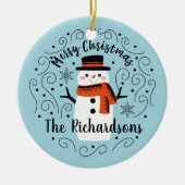 Monogram Niedlich Trendy Snowman Weihnachten Keramik Ornament (Vorne)
