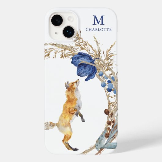 Monogram Niedlich Woodland Fox Aquarell Floral Nam Case-Mate iPhone Hülle (Rückseite)