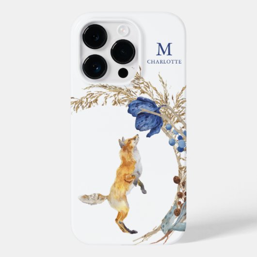 Monogram Niedlich Woodland Fox Aquarell Floral Nam Case-Mate iPhone Hülle (Rückseite)