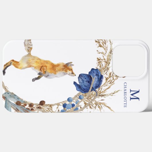 Monogram Niedlich Woodland Fox Aquarell Floral Nam Case-Mate iPhone Hülle (Rückseite (Horizontal))