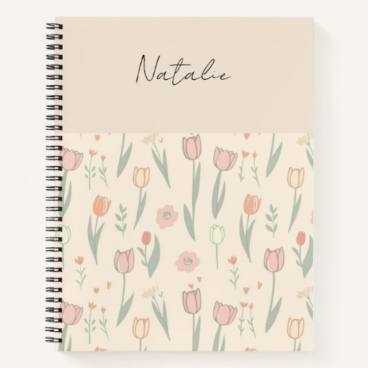 Monogram Niedliche gürtelförmige Tulpen Rosa Hinte Notizblock (Vorderseite)