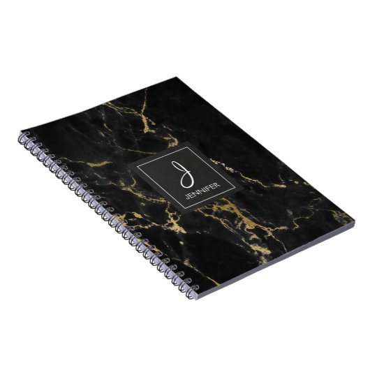 Monogram-Notebook aus Gold und Schwarz-Marmor Notizblock (Rechte Seite)