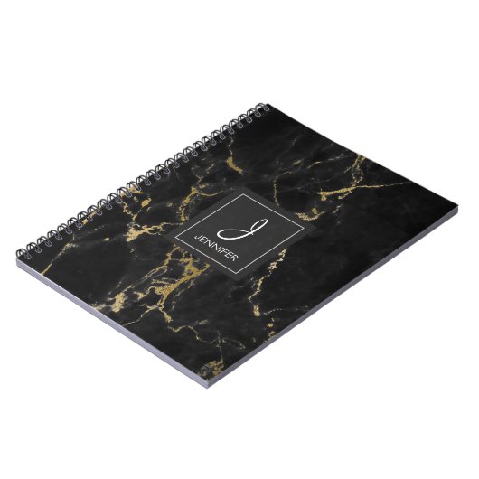 Monogram-Notebook aus Gold und Schwarz-Marmor Notizblock (Linke Seite)