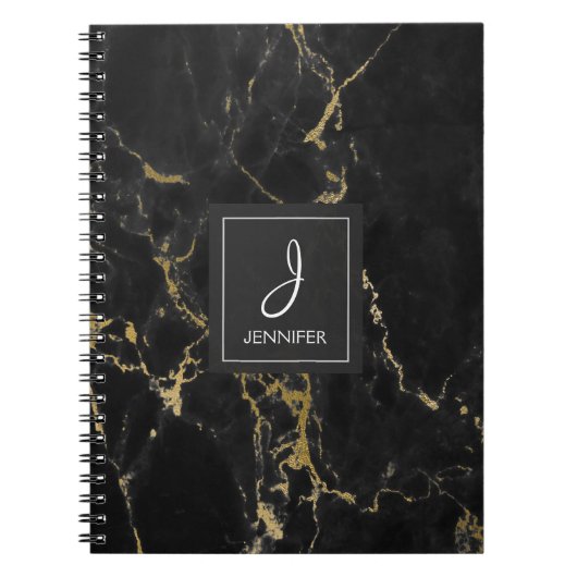 Monogram-Notebook aus Gold und Schwarz-Marmor Notizblock (Vorderseite)