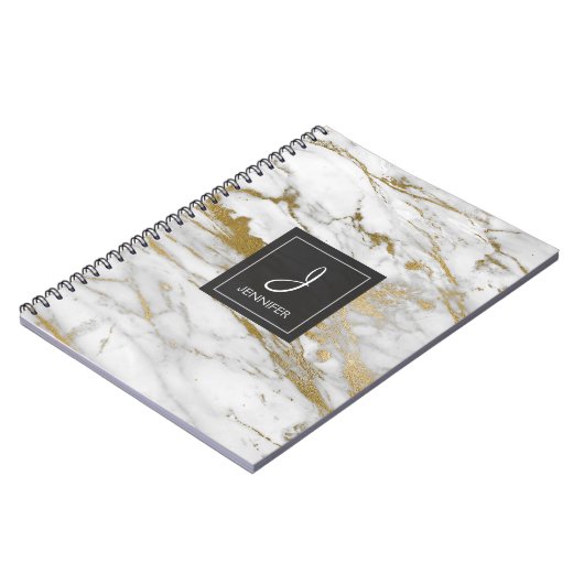 Monogram-Notebook aus Gold und Weiß-Marmor Notizblock (Linke Seite)
