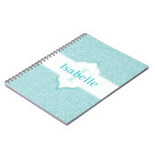 Monogram-Notebook für aquamarine Glitzer Notizblock (Linke Seite)