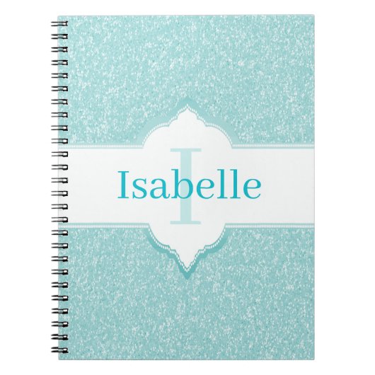 Monogram-Notebook für aquamarine Glitzer Notizblock (Vorderseite)