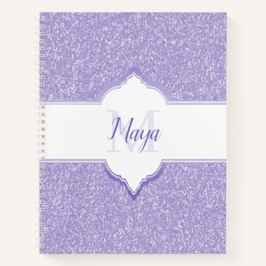 Monogram-Notebook für lila Glitzer Notizblock (Vorderseite)