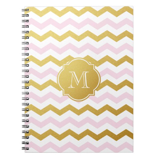Monogram-Notebook mit Zickzack Muster aus Gold und Notizblock (Vorderseite)