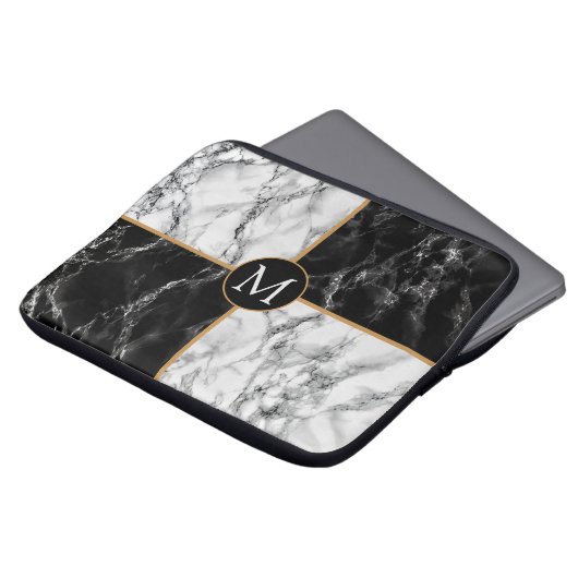 Monogram Notebook Sleeve Schwarz-weißer Karo-Marmo (Vorne Oben)