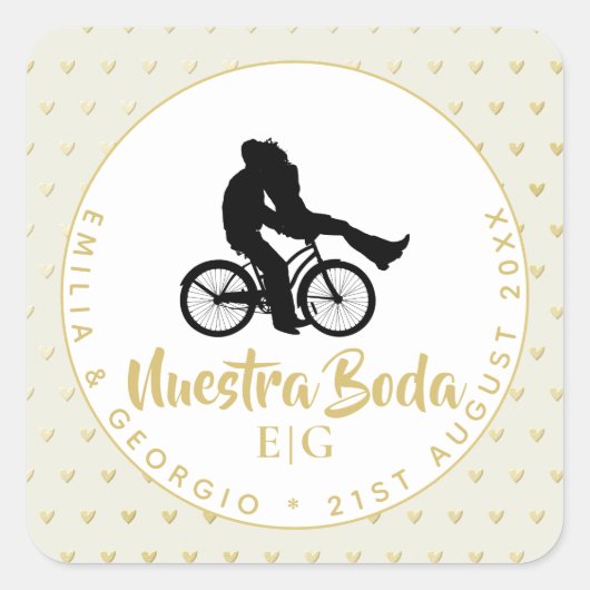 Monogram Nuestra Boda Spanish Wedding Gift Favor Quadratischer Aufkleber (Vorderseite)