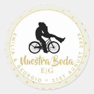 Monogram Nuestra Boda Spanish Wedding Gift Favor Runder Aufkleber