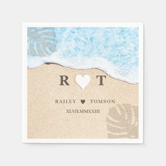Monogram Numeraler Custom Beach Wedding Cocktail Serviette (Vorderseite)