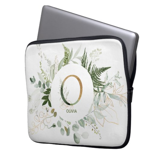 Monogram O Elegant Greenerenerity Wreath Laptop Sl Laptopschutzhülle (Vorderseite Links)