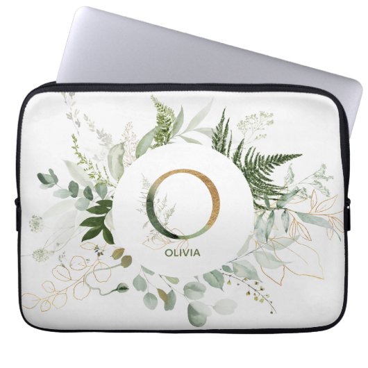 Monogram O Elegant Greenerenerity Wreath Laptop Sl Laptopschutzhülle (Vorderseite)