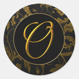 Monogram O Gold and Black Damask Wedding Siegel Runder Aufkleber
