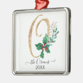 Monogram O Gold Glitzer Christmas Holly Foliage Ornament Aus Metall (Links)