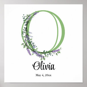 Monogram O Lavender Eucalyptus nursery Poster