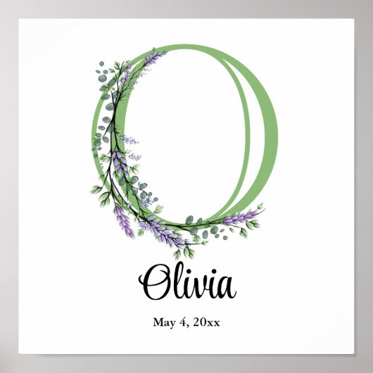 Monogram O Lavender Eucalyptus nursery Poster (Vorne)