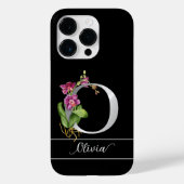 Monogram O silber script name Rosa Orchideenschwar Case-Mate iPhone Hülle (Rückseite)