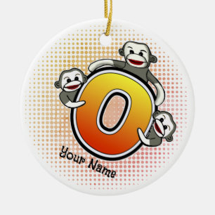 Monogram O Sock Monkey Keramik Ornament