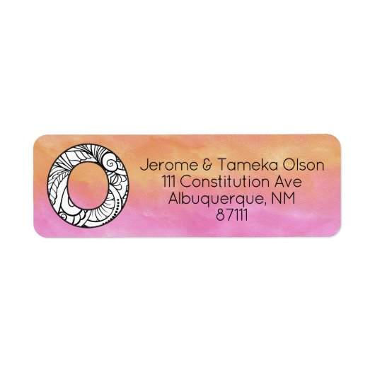 Monogram "O" Tangle Letter Orange Pink Watercolor (Vorne)