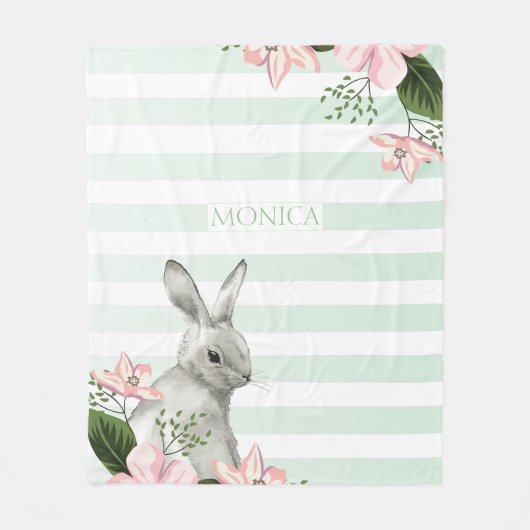 Monogram Oaster Bunny gestreift Fleecedecke (Vorderseite)