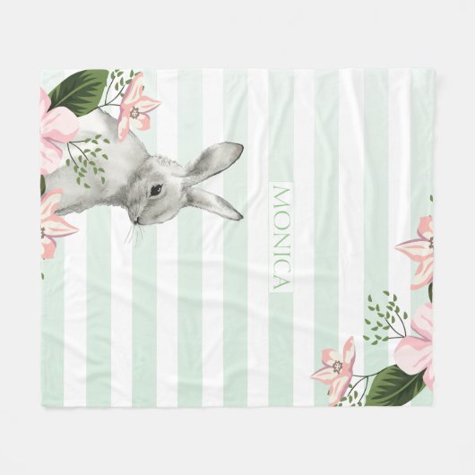 Monogram Oaster Bunny gestreift Fleecedecke (Vorderseite (Horizontal))