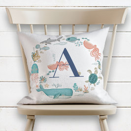 Monogram Ocean Animals Alphabet Letter A Kissen