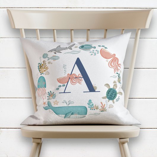 Monogram Ocean Animals Alphabet Letter A Kissen