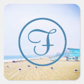 Monogram Ocean Beach Küstenfotos modern Quadratischer Aufkleber (Vorderseite)